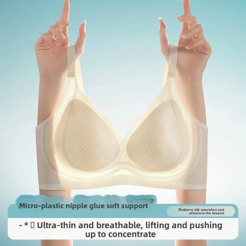 Wireless Comfortable Summer Underwear Thin Breathable Gathered Ladies Bra Seamless Nylon Fabric Full Cup Fixed Strap Back Thr...