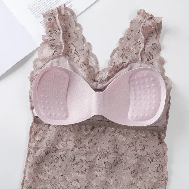 Fashion Bottoming Underwear Thin Backless Sling Hollow Out Lace V-neck Vest Top Sleeveless Bra Vest Inside Wear  Lace Tank Top