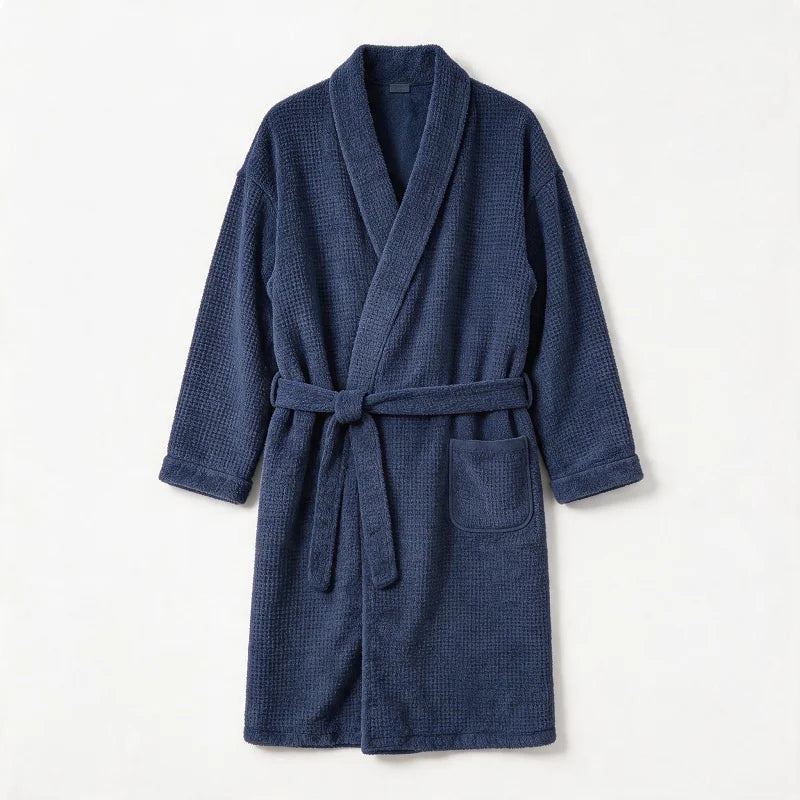 Men's Winter Thicken Thermal Bathrobe Sets Underwear with Straps Pockets Breathable Quick Dry Male Bath Cloth for SPA Baths Pant