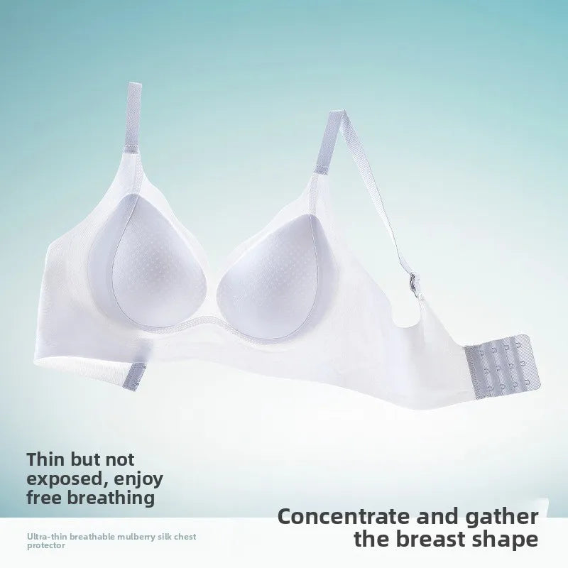 Wireless Comfortable Summer Underwear Thin Breathable Gathered Ladies Bra Seamless Nylon Fabric Full Cup Fixed Strap Back Thr...